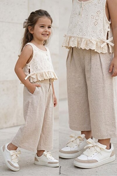 Minigimin Cicileri Set bluză și pantaloni pentru fetițe cu textură naturală M...