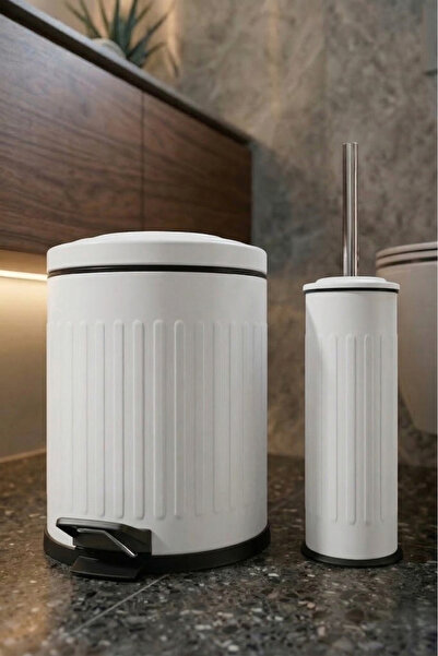 GörSeç Vintage Serisi Amortisörlü Vintage Beyaz Banyo Seti Pedallı Çöp Kovası...