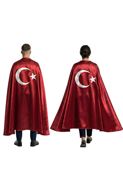 Erlina Yetişkin Unisex Ay Yıldızlı Saten Pelerin, Milli Maç & Milli Bayram Pe...
