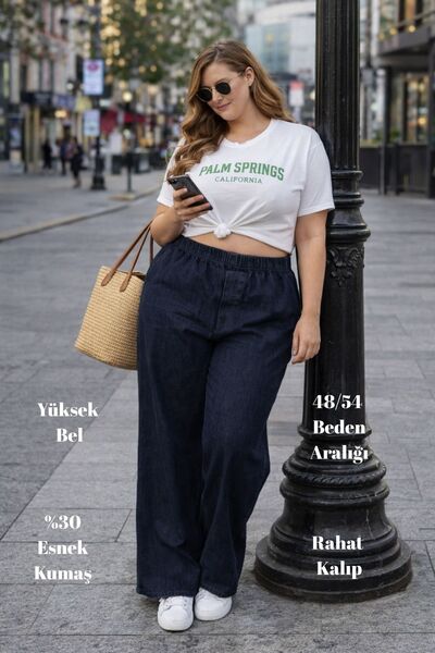 CEDY DENIM - Παντελόνι Palazzo από ύφασμα Lycra σε μεγάλο μέγεθος, χωρίς τσέπ...