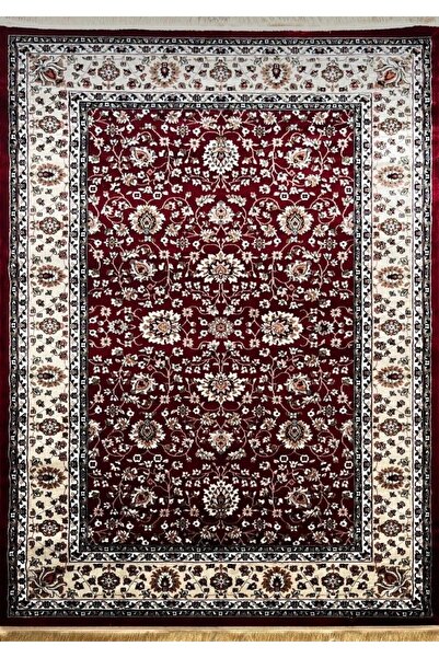 ASARYÜN Halı Ipek H5500 Bordo İpeksi Geleneksel Renkli Göbekli Klasik Desen S...