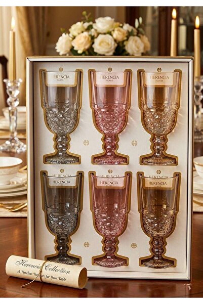 DEVADA HOME Vintage Görünümlü Renkli Kadeh Seti Kristal Kesim