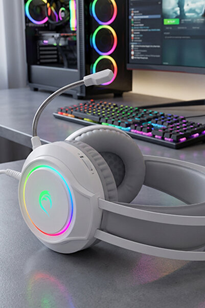 Rampage Orbit Beyaz RGB Led 7.1 Gaming Kulaklık Mikrofonlu Oyuncu Kulaklığı