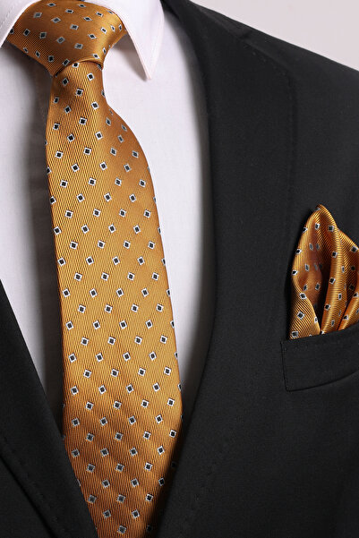 Esgue Χειροποίητο μαντήλι γραβάτας 7,5 εκ. με μοτίβο σε χρυσό χρώμα