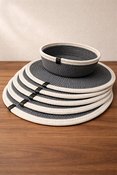 Naspar 6 τεμάχια ανθρακί εκρού σουπλά / αμερικανικό σερβίτσιο 1 τεμάχιο ψάθιν...