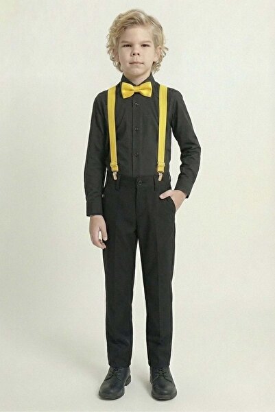 Mnk Baby&Kids Αγορικό κοστούμι με πολύχρωμο πουκάμισο M00788 ΜΑΥΡΟ - ΚΙΤΡΙΝΟ