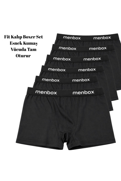 MENBOX Erkek Likralı 6'lı Düz Basic Fit Kalıp Esnek Boxer