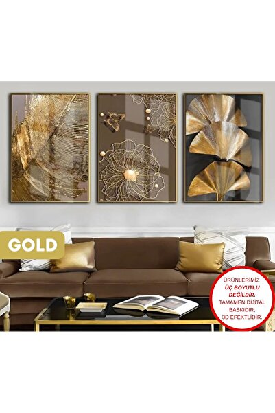 Harika bir ev |kahverengi-gold Şık Çiçek Kombini Kabartmasız |çerçeveli Tempe...