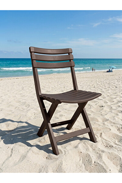 Saban Kahverengi, Bahçe Balkon Piknik İç ve Dış Mekan Katlanır Plastik Sandalye
