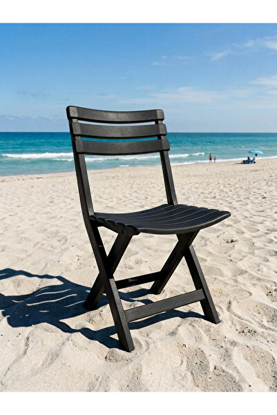 Saban Siyah - Bahçe Balkon Piknik İç ve Dış Mekan Katlanır Plastik Sandalye