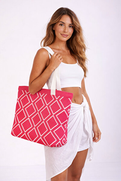 Sebir Moda Τσάντα ώμου και παραλίας με καρό σχέδιο