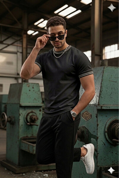 FUWEAR Tricou pentru bărbați, din bumbac pieptănat, cu guler rotund și detali...