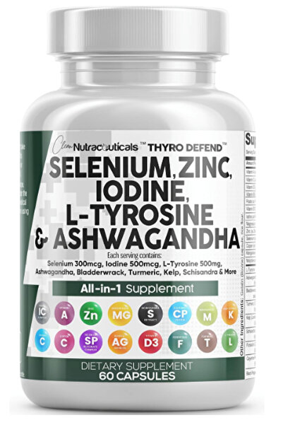 Clean Nutraceuticals , Selenium Iodine Thyroid Support for Women & Men L Tyro...