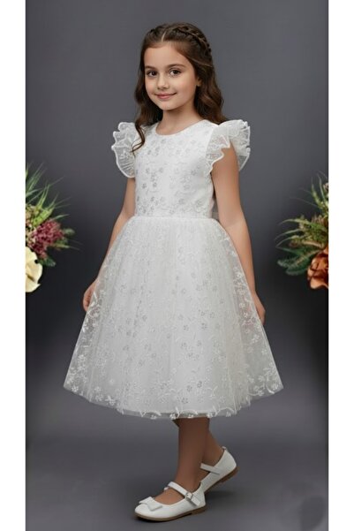 Mnk Baby&Kids Narince Kız Çocuk Abiye Elbise M00778 BEYAZ