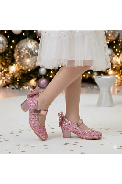 PATİK BEBE Pantofi de seară eleganti, cu toc, culoare roz pentru fete