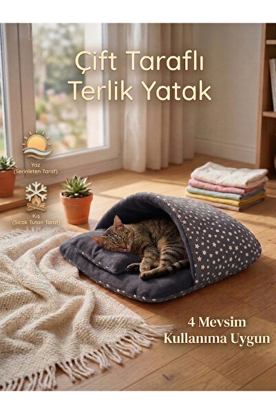 Patiderm Terlik Model Çift Taraflı Kedi & Küçük Irk Köpek Yatağı - Gri