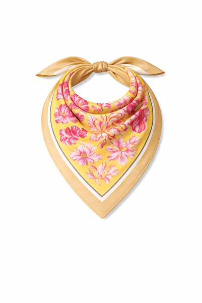 ostende Yellow Patterned Square Neck Hair and Bag Scarf Stylish Bandana (50X50)