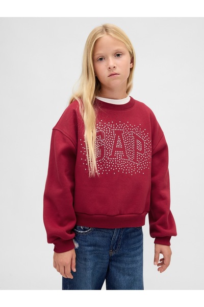 GAP Kız Çocuk Kırmızı Oversized Wedge Bisiklet Yaka Sweatshirt