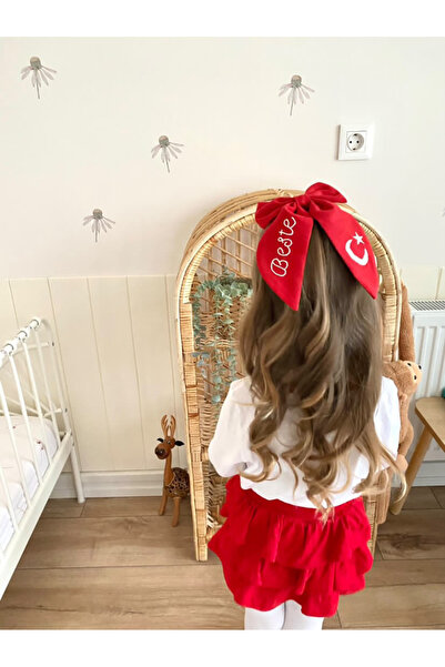 Colorfullkidss Kişiye Özel Kadın El YapımıTürk Bayrağı Nakışlı İsimli Fiyonk ...
