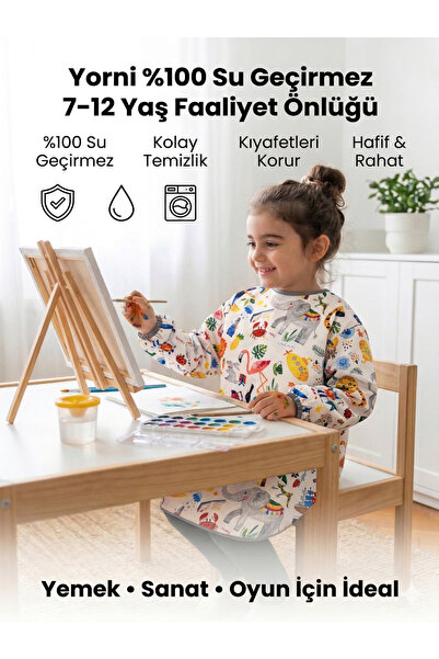 yorni 7-12yaş, %100 Sıvı Geçirmez, Makinede Yıkanabilir, Çocuk Aktivite, Etkinlik, Boyama, Faaliyet Önlük