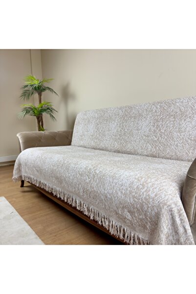 Özlü Home Lüks Pamuklu Koltuk-çekyat Örtüsü 170x220 Bej Çift Taraflı Terletme...