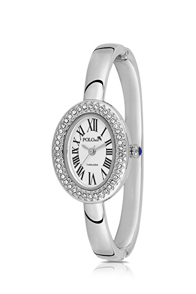 Polo Air Clamp-On Luxury Stone Oval Case Roman Numeral Women's Wristwatch Sil...