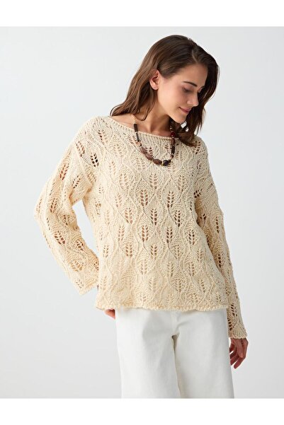 Jimmy Key Πλεκτή μπλούζα με λαιμόκοψη σε σχήμα πέτρας, μακρυμάνικη, άνετη εφα...