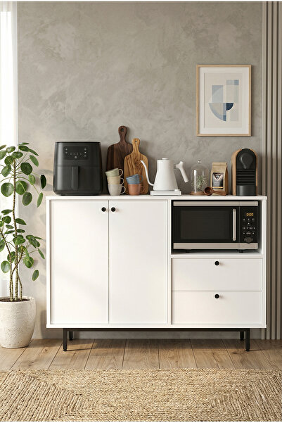 Robin Home Mocha Kahve Köşesi Çok Amaçlı Dolap Mutfak Dolabı Beyaz