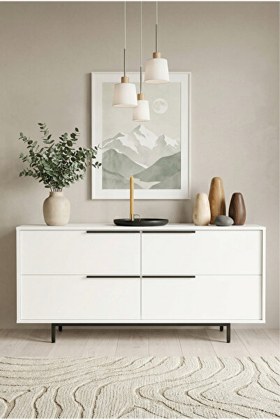 Robin Home Lidya Konsol 4 Kapaklı Metal Ayaklı 160cm Beyaz