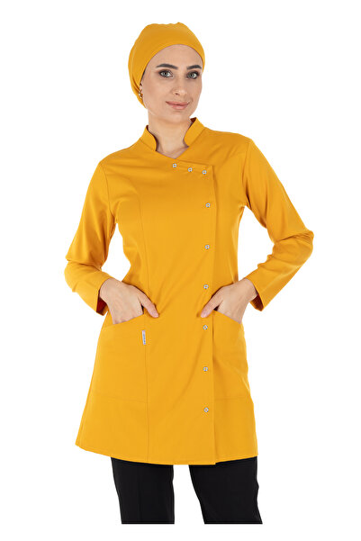 Alsancak Üniforma Luxe Hijab Mustard/μαύρο χοντρό ύφασμα Lycra Hijab Nurse Je...