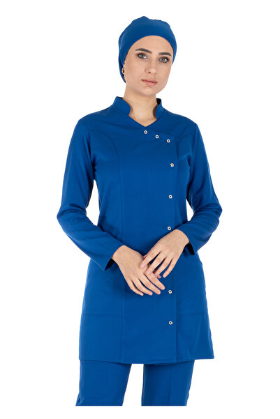 Alsancak Üniforma Luxe Hijab Saks Blue Thick Fabric Lycra Hijab Asistentă Tri...