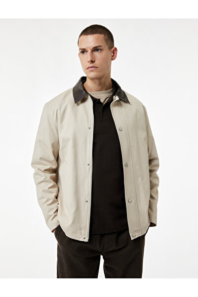Koton Regular Fit Cepli Renk Kontrastlı Gömlek Yaka Gabardin Ceket