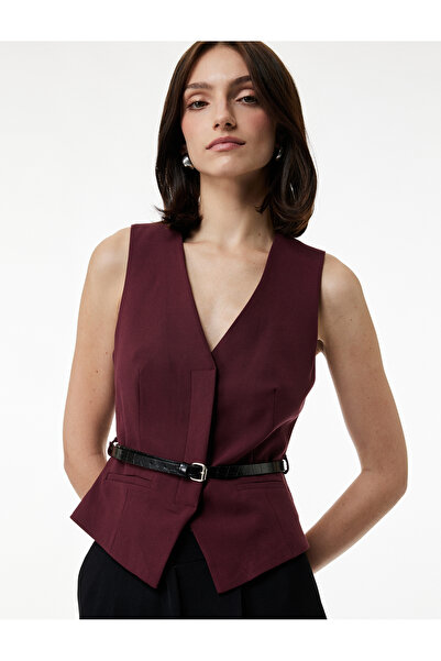 Koton Αμάνικο γιλέκο με λεπτομέρεια ζώνης και τσέπες με λαιμόκοψη σε σχήμα V