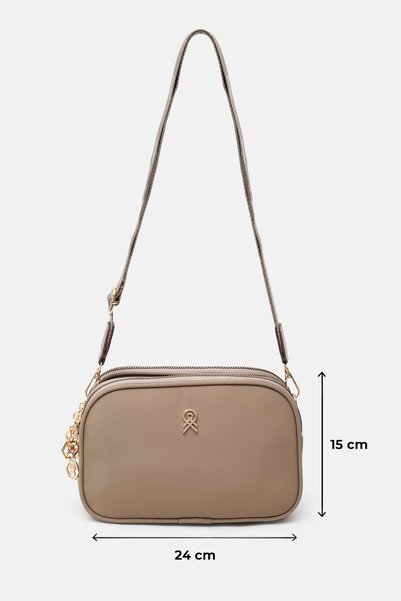 Les Crioch Dark Mink 3 Compartment Buzzy Satin Leather Daily Women's Shoulder Bag with Adjustable Column Strap