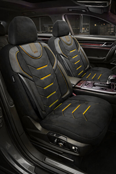 KONFORUM Car Seat Cover Galaxy Serie Nubuck Fabric Front and Rear Set Yellow ...