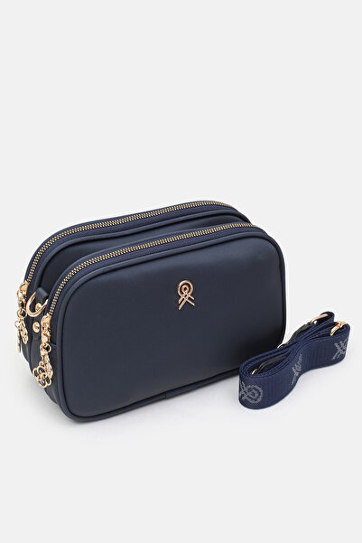 Les Crioch Kadın Lacivert 3 Bölmeli Buzy Saten Deri Ayarlanabilir Kolon Askıl...