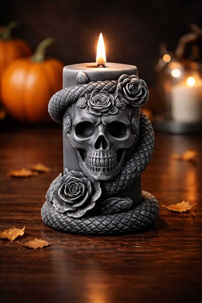 Yaratıcı sanatlar atölyesi Kuru Kafa Gothic Hallowen Temalı Doğal Soya Silind...