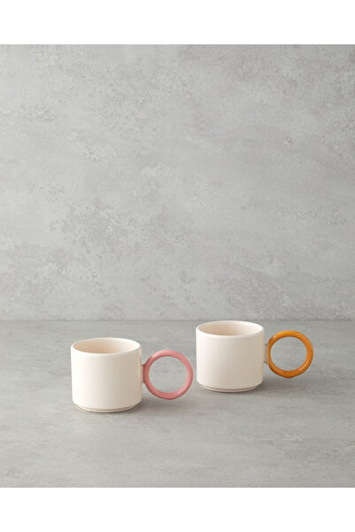 English Home Twin Halo Seramik 2'li Kupa 184 ml Pembe - Turuncu