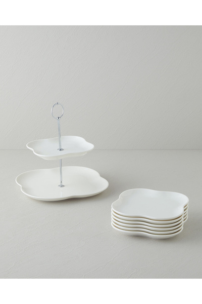English Home Flora 9 Piece Porcelain Cake Set - White for 6
