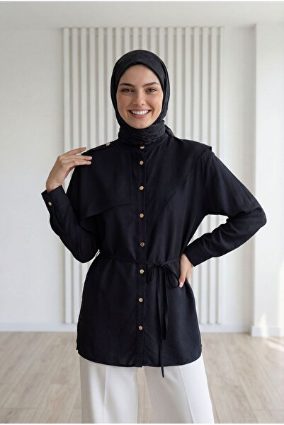 BENAHOLL Μελιχά Πουκάμισο με Κουμπιά στους Ώμους και Μανίκια-Μαύρο BN4615