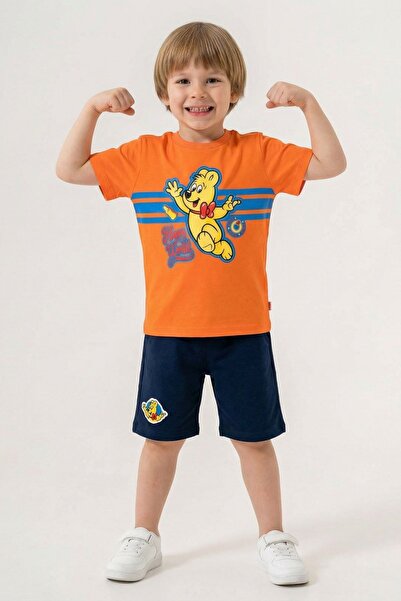 Haribo Boy's Combed Cotton Shorts Suit / Orange - Navy Blue