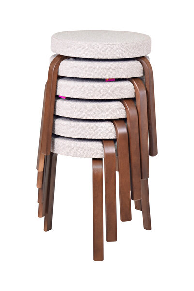 VİLİNZE Ege Teddy Kumaş Kestane Ahşap Ayak Istiflenebilir Mutfak-balkon Tabur...