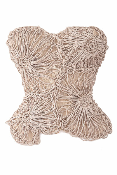 OEM Corset lucrat manual din macrame, culoarea ivory – Top elegant Unicat, Bu...