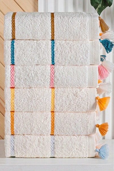 Bersay Tekstil 6’lı Premium, Bohem, Renkli, Püsküllü ve Çizgili Havlu Seti | ...