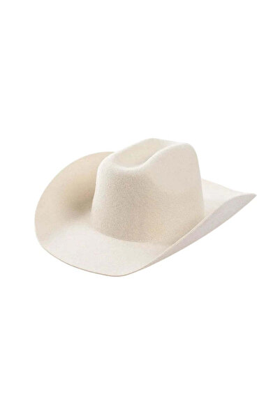 Pursehuit Pălărie Fedora, alb unt, lână, stil cowboy, reglabilă, Chelsea