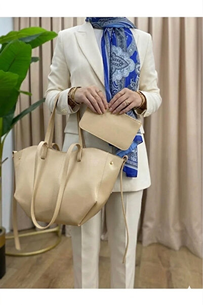 H&D COLLECTİON Γυναικεία τσάντα χεριού και ώμου από καστόρι μπεζ