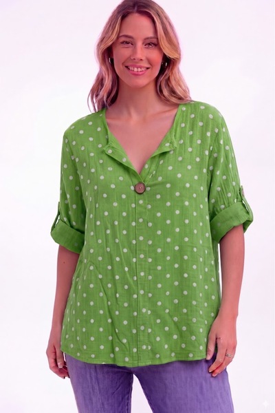 AYASOFYA OTANTIK Γυναικεία Ιταλική Ανοιχτό Πράσινη Πουά Με σχέδιο Λεπτομερής ...