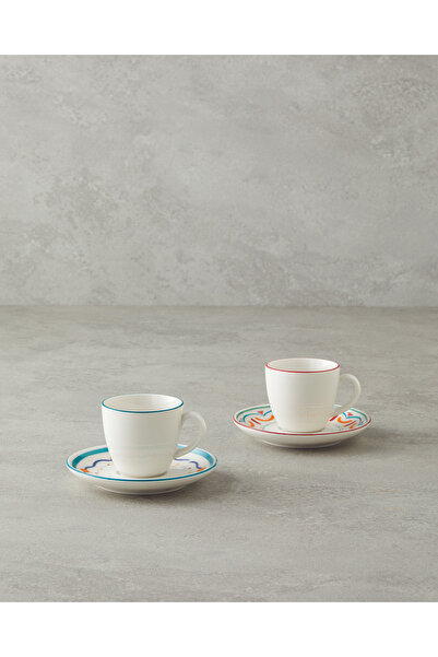 English Home Colorful Lines Porselen 4 Parça 2 Kişilik Kahve Fincan Takımı 90...