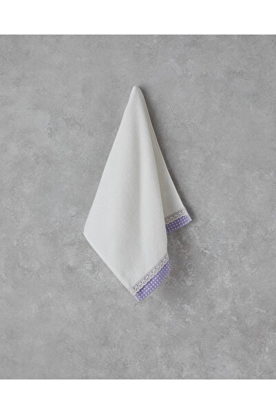 English Home Petite Checked Pamuklu Kroşeli Yüz Havlusu 50x80 cm Ekru - Lila