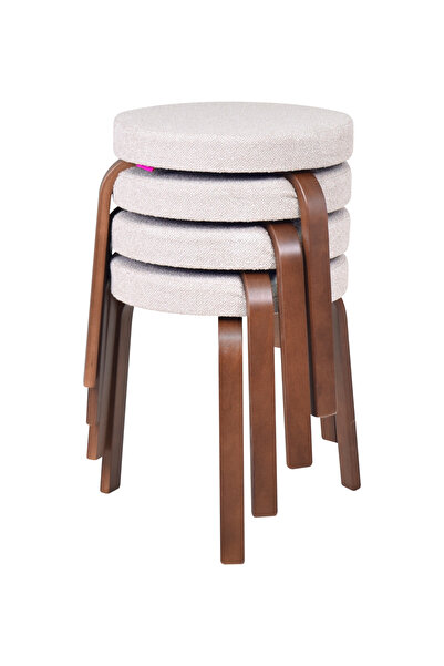 VİLİNZE Ege Teddy Kumaş Kestane Ahşap Ayak Istiflenebilir Mutfak-balkon Tabur...